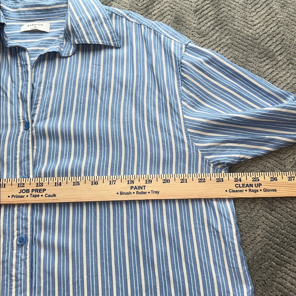 Babaton Aritzia archive button down shirt light blue white stripe size Xs - Picture 8 of 10